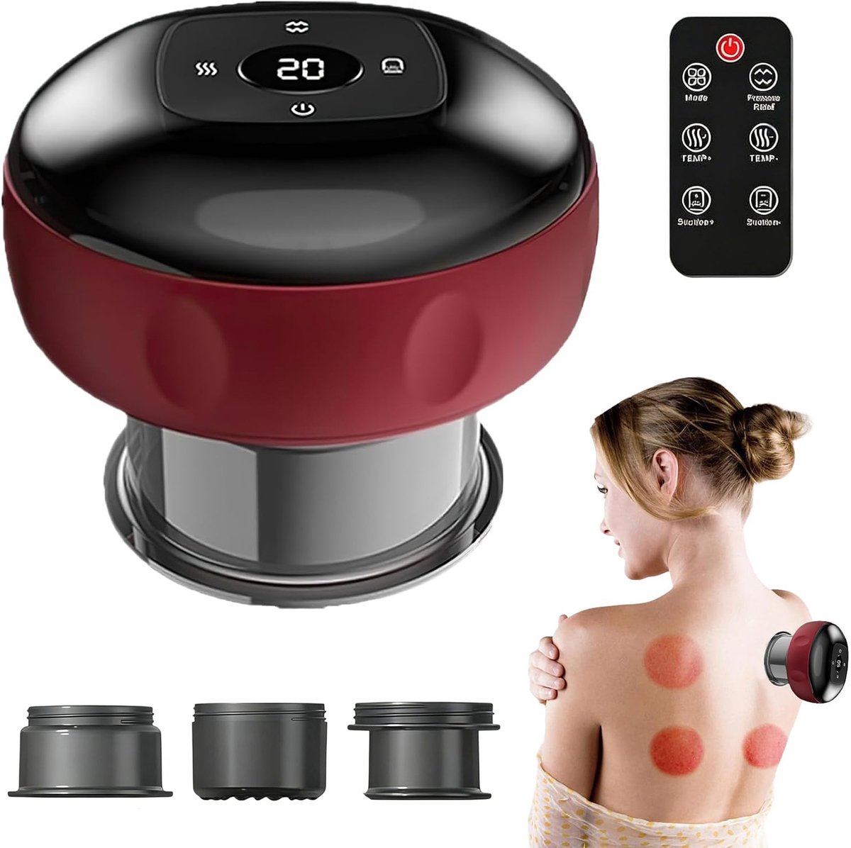 5-In-1 Elektrische Cupping Set - Slimme Vacuüm Gua Sha Cupping Massager - Met 12 Temperatuurstanden En Afstandsbediening