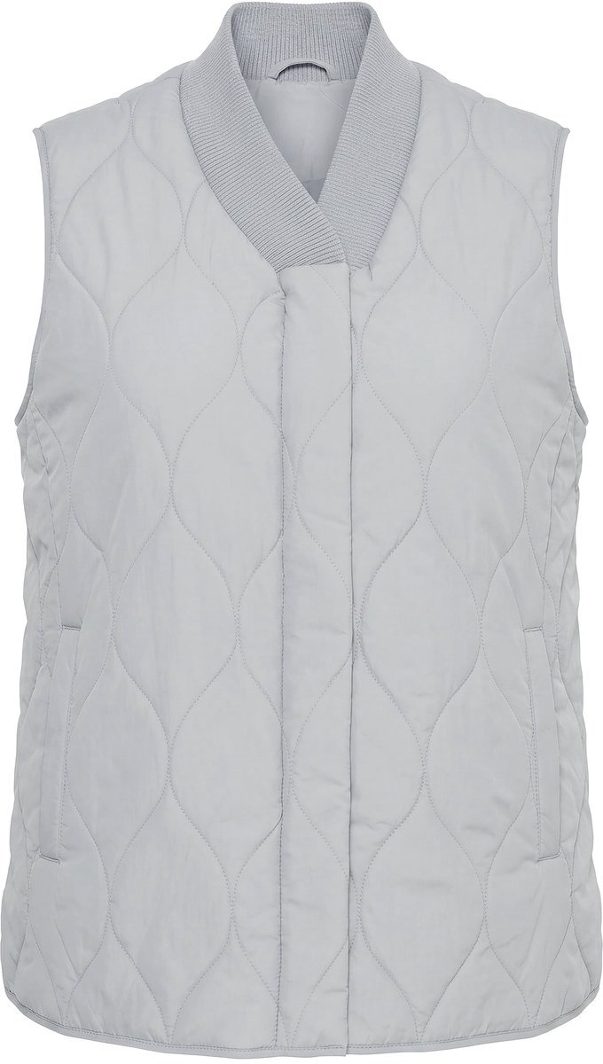Ulla Popken - Dames - HYPRAR gewatteerd vest waterafstotend geribbelde kraag - Medium grijs - Maat 42+