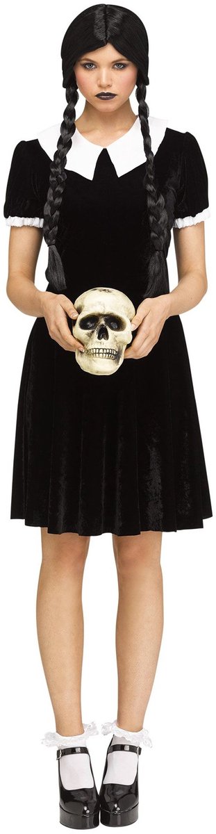 Gothic Girl Wednesday - Maat S/M - Small / Medium - Jurk - Verkleedkledij - Verkleedkostuum - Volwassene