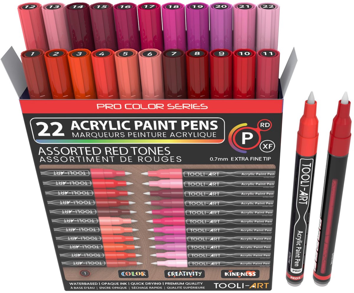 Acrylmarkers Rood 22 Kleuren – Extra Fijne Punt 0,7 mm – Sneldrogend – Voor Glas, Hout, Metaal & Steen