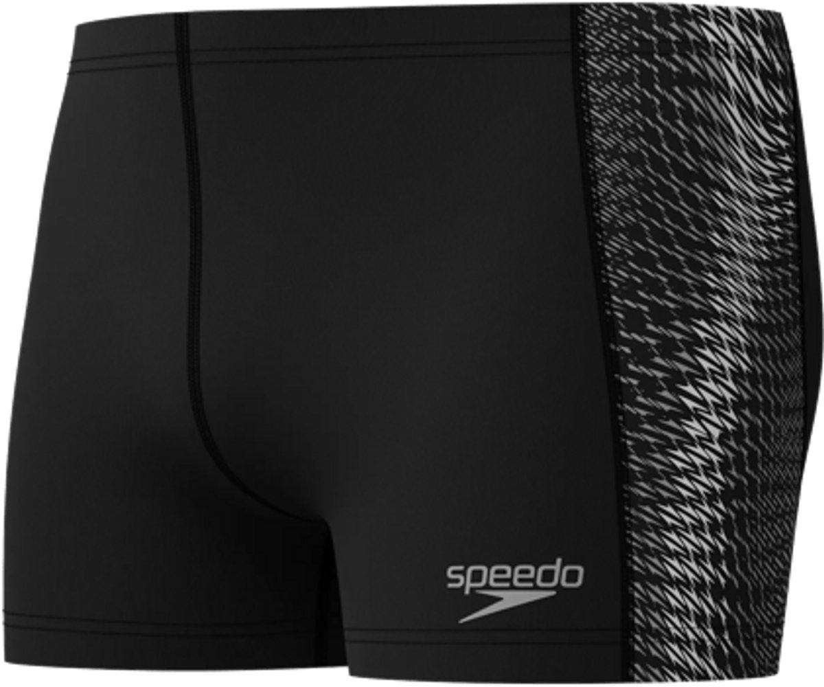 Speedo End+ Tech Panel Aquashort Heren - Chloorbestendige Zwemboxer Heren - Kleurvaste Strakke Zwembroek Heren - Sportzwembroek Heren Bestand tegen Zonnebrandcrème - Zwart/Grijs - S