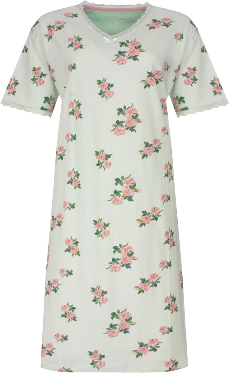 Tenderness Dames Nachthemd - Geprinte Bloemendessin - Groen - Maat S