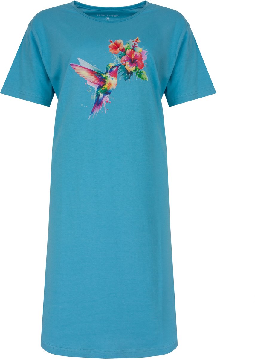 Temptation Dames Big Shirt - Korte Mouwen - Blauw - Maat S