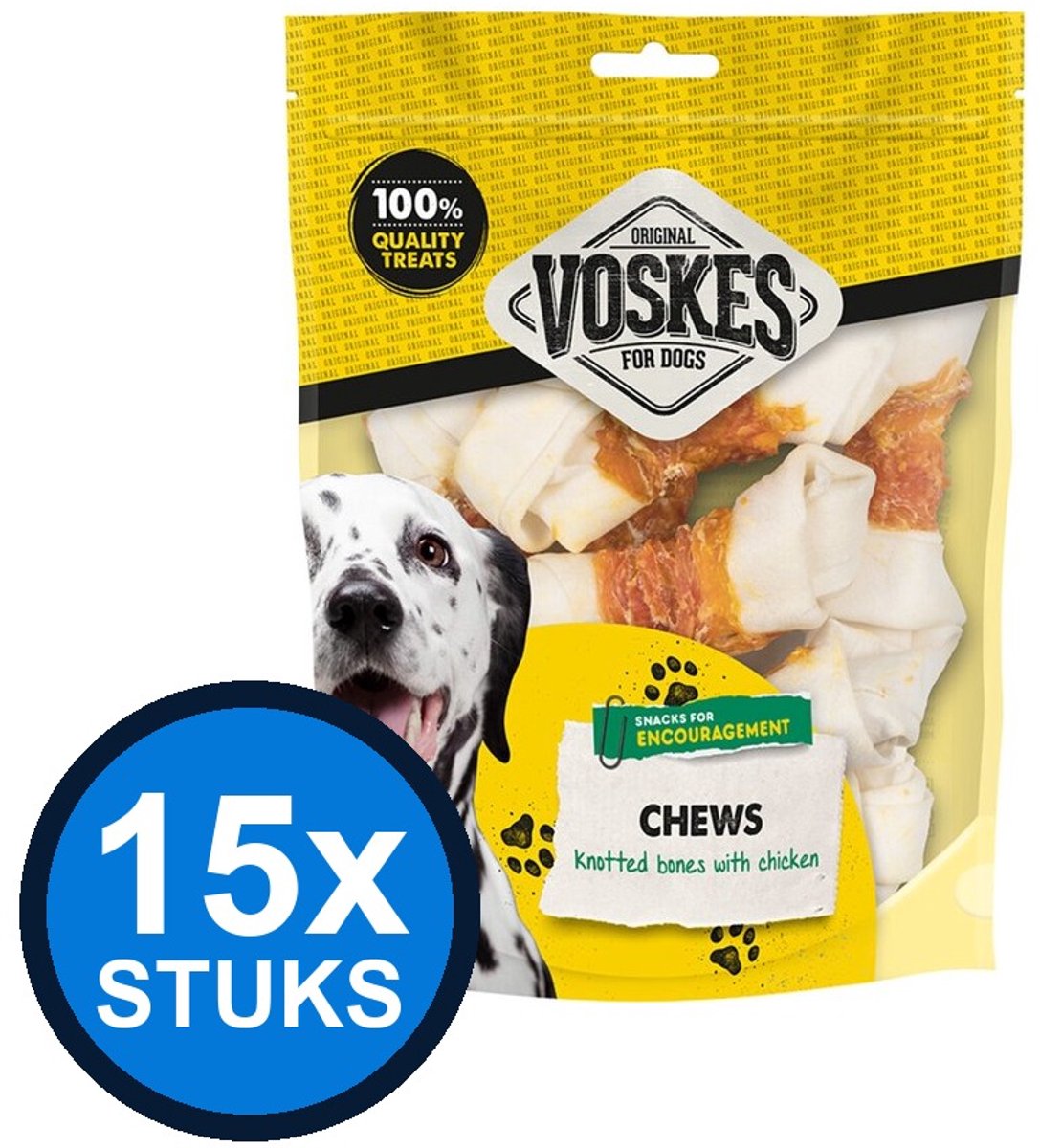 15x Voskes Blanke Kauwkluiven Mix met Kip - Hondensnack