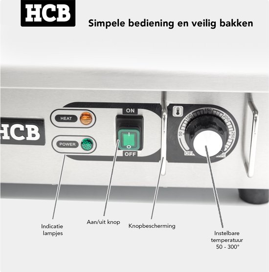 HCB® - Professionele Horeca Bakplaat Glad - 55 cm - 230V - RVS / INOX - Electrisch Teppanyaki Grill apparaat - 23 kg - 2800 — afbeelding 5