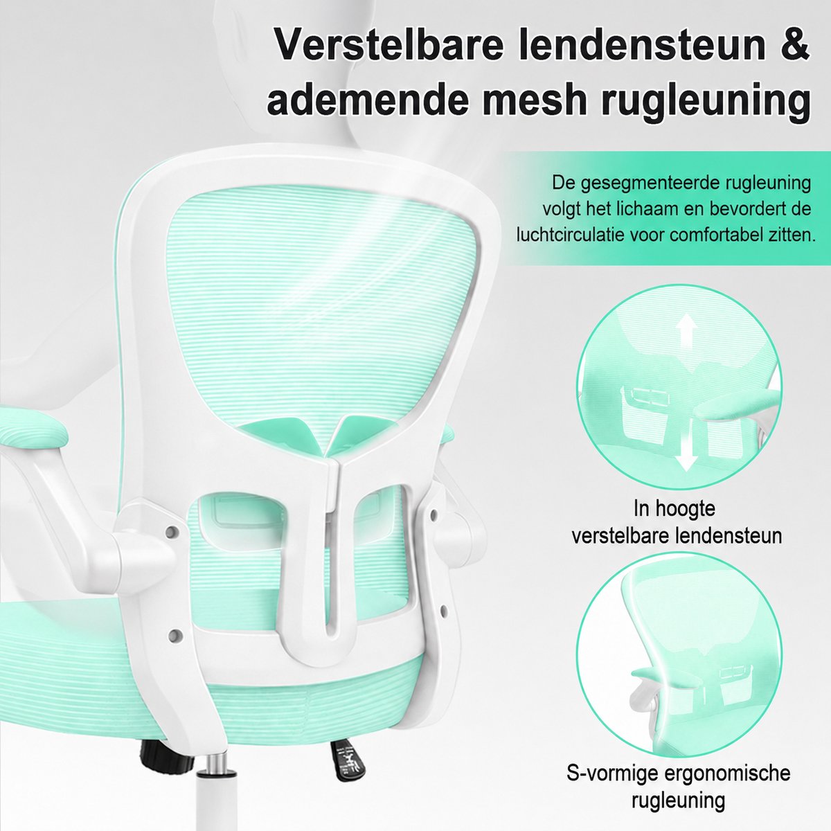 Durrafy Ergonomische Bureaustoel met Lendensteun - Groen - afbeelding 3
