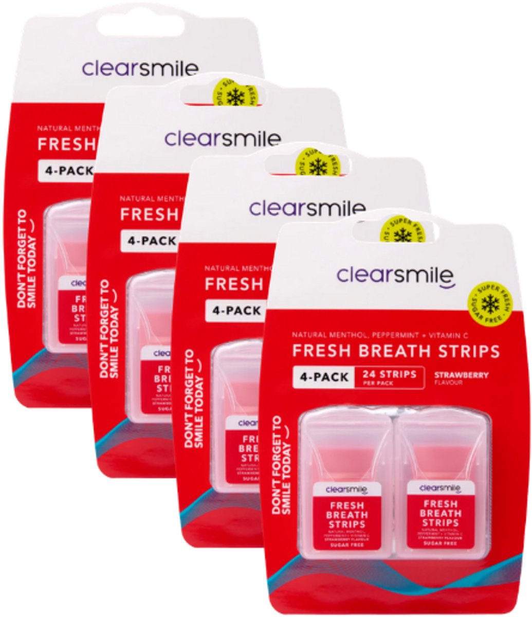4x Clearsmile Fresh Breath Strips - Strawberry - 4 pack