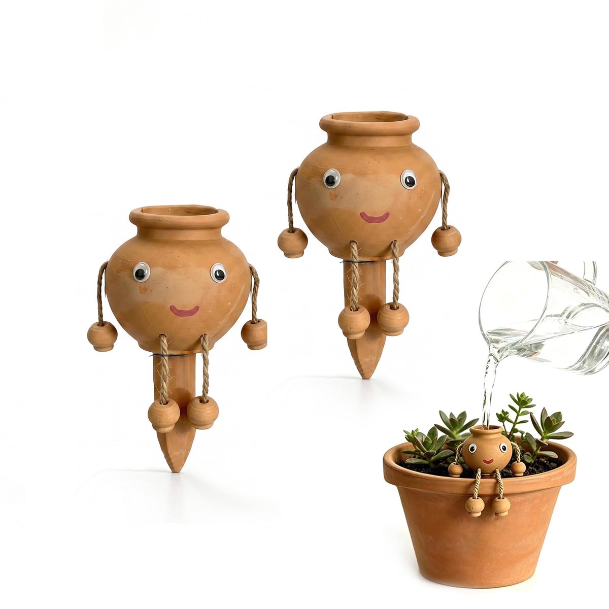 Namajunas - 2 stucks Gieter van klei - Geschikt voor kamerplanten - 250ML - Kamer decoratie - Cadeaus voor mannen en vrouwen - Tuin accessoires - buiten decoratie - Handgemaakt - Balkondecoratie - voor tuinliefhebbers - Beregening voor kamerplanten