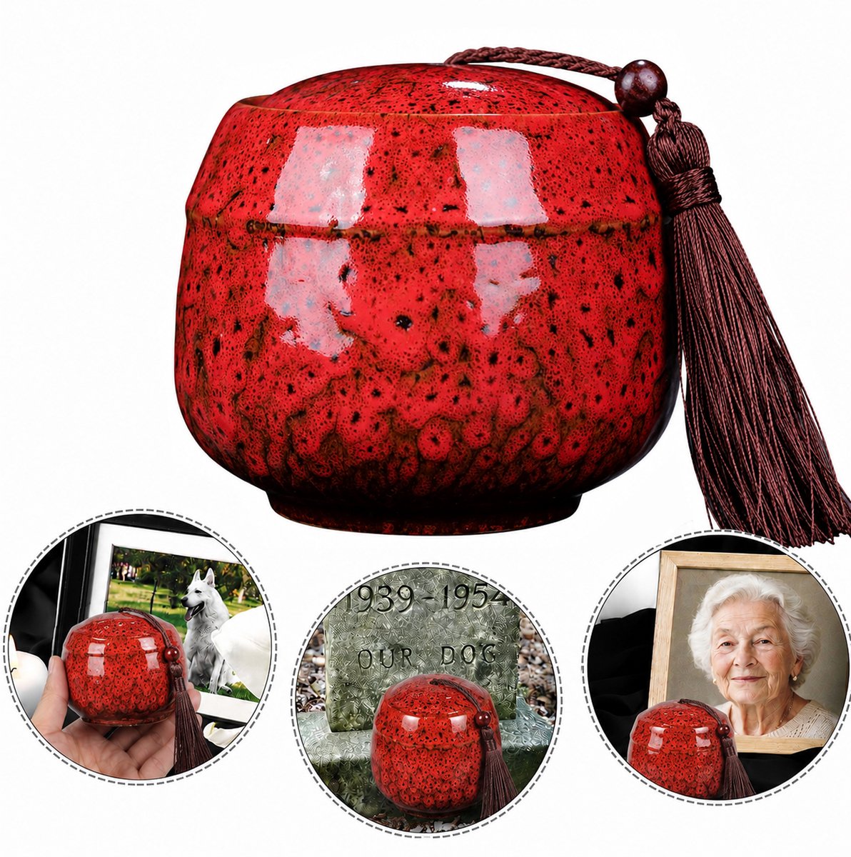 Urn 500 ML - Crematieurn - Uniek Ontwerp - voor Huisdieren en Menselijk As - Decoratieve Urn - Rood