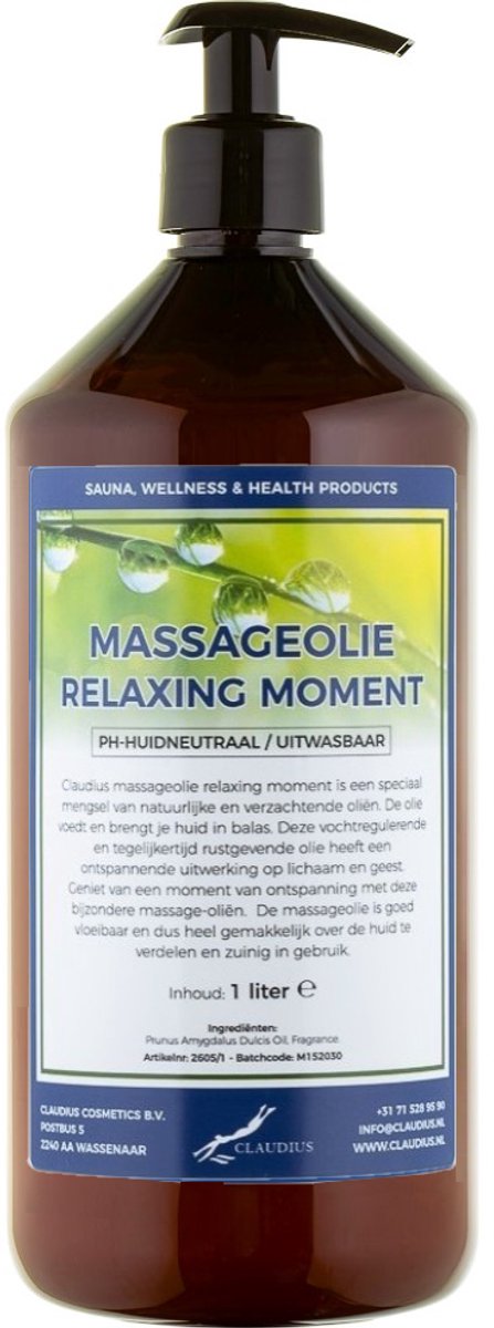 Massageolie Relaxing Moment 1 liter met gratis pomp - 100% natuurlijk - biologisch en koud geperst