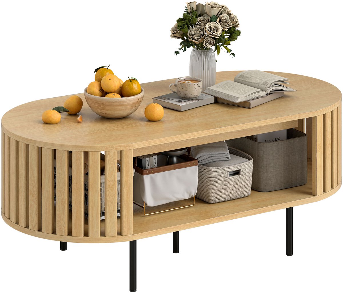 HOMCOM Salontafel - Spaanplaat, MDF - 100x50x40cm - Natuurlijk hout