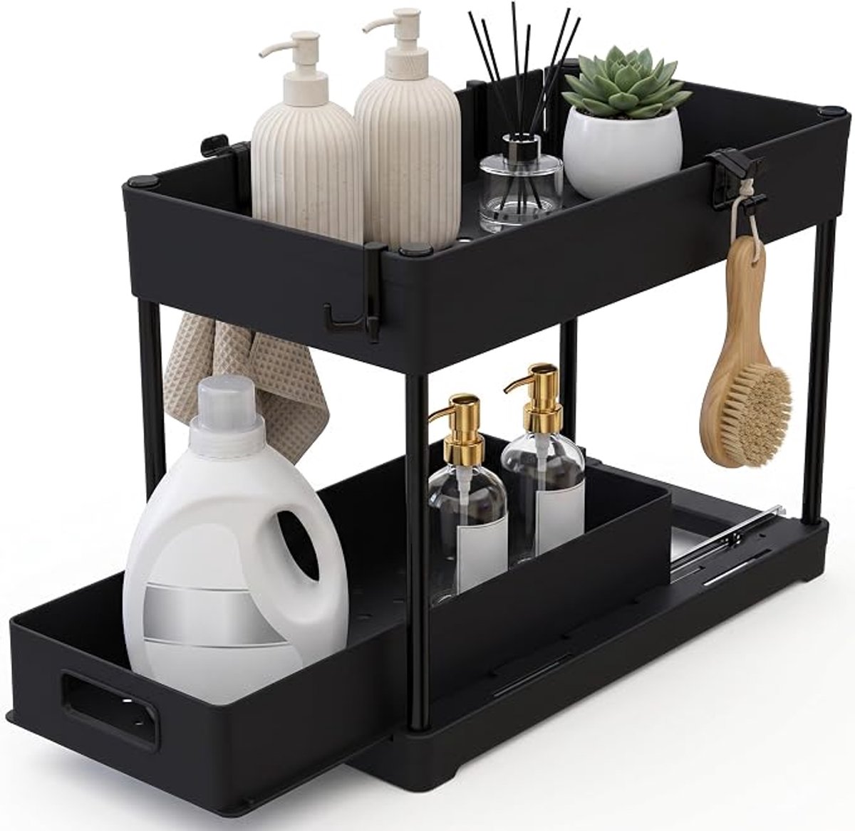 Onderbouw Organizer 1 Stuk, Schuifbare Kastorganizer voor Keuken en Badkamer, Opberger voor Schoonmaakmiddelen