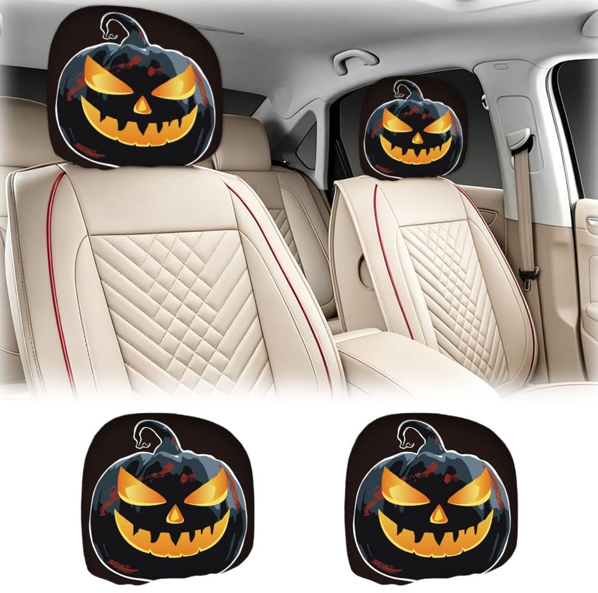 Set van 2 Halloween Hoofdkussenhoezen voor Auto met Pompoenontwerp