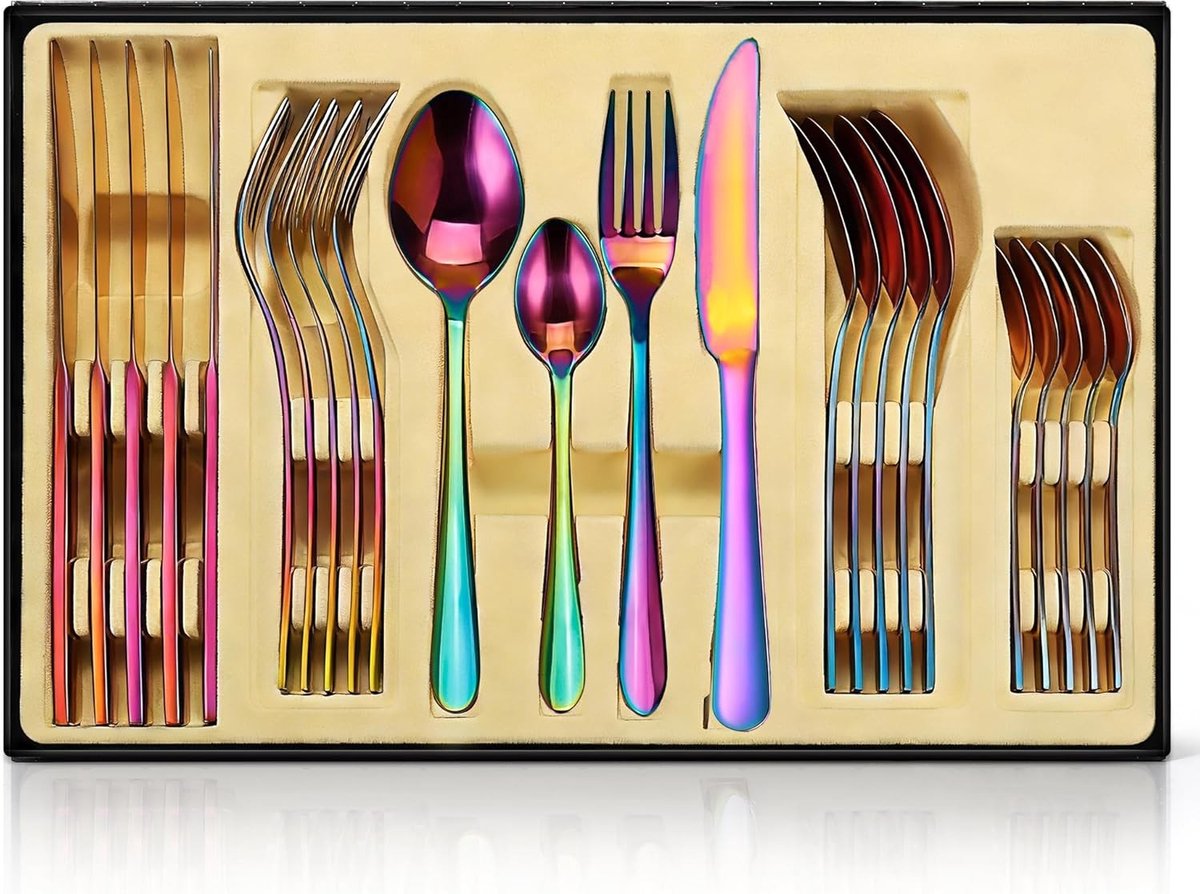 24-delige RVS Bestekset met Spiegelschijn, Ideaal voor Thuis en Restaurant, Inclusief Cadeaubox, Geschikt voor 6 Personen, Duurzaam en Stijlvol Bestek