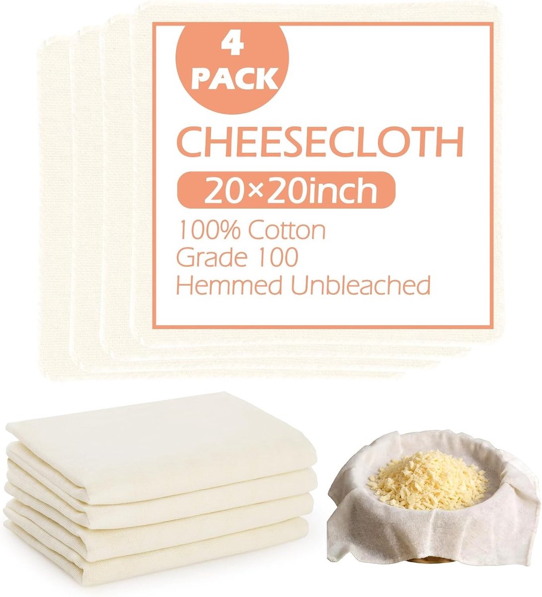 Set van 4 Multifunctionele Katoenen Doeken 50 x 50 cm voor Kaas, Fruit en Sap Filteren