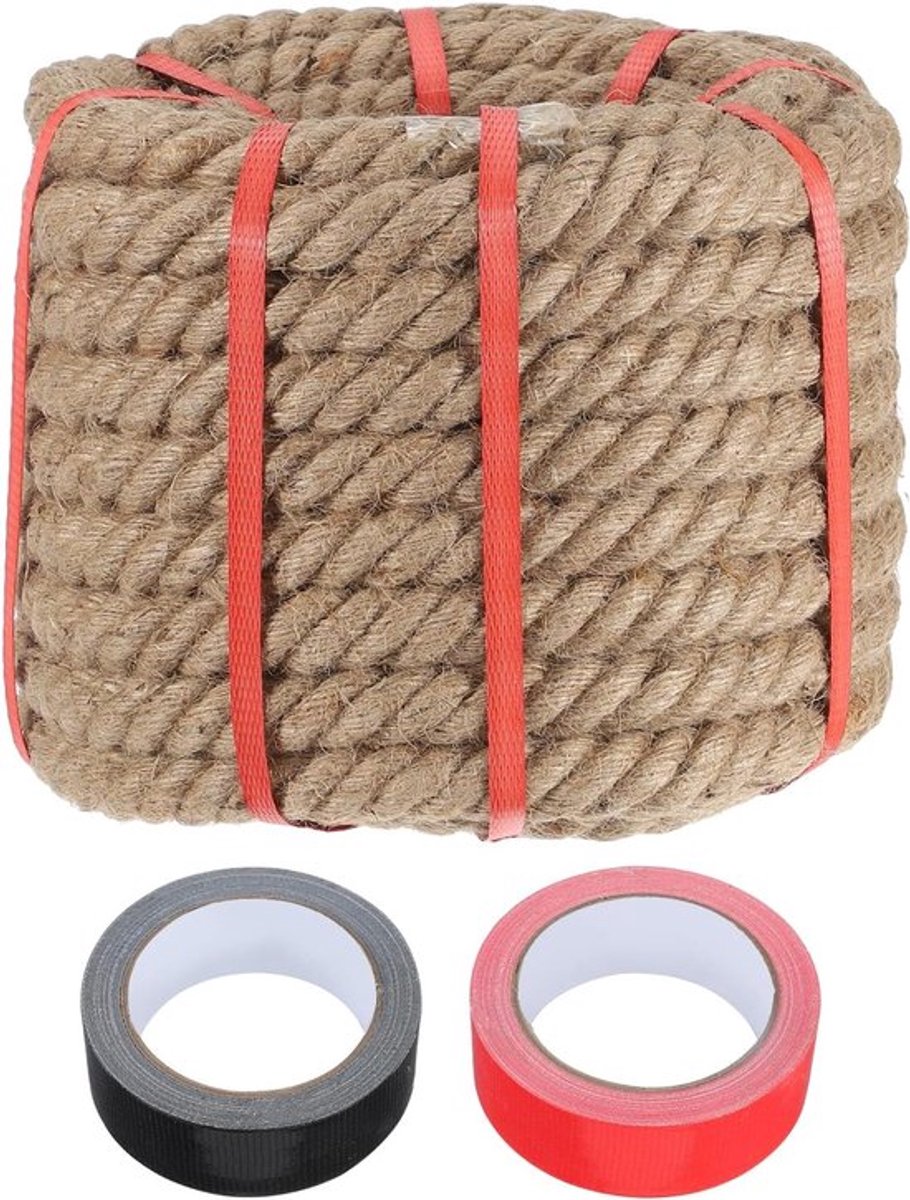 Natuurlijk jute touw, 2,5 cm x 100 m dik, zwaar gevlochten voor kunsthandwerk, touwtrekken en landschapsarchitectuur