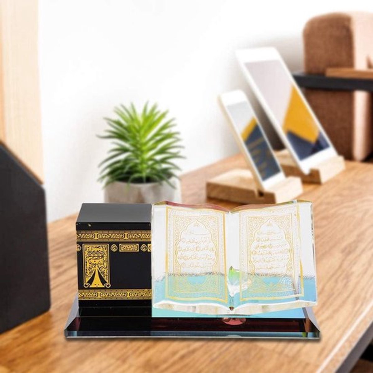 Vergulde kaaba miniatuur model decoratie voor thuis en auto - Islamitische architectuur souvenir met kristallen - Ambachtelijk gemaakt pronkstuk