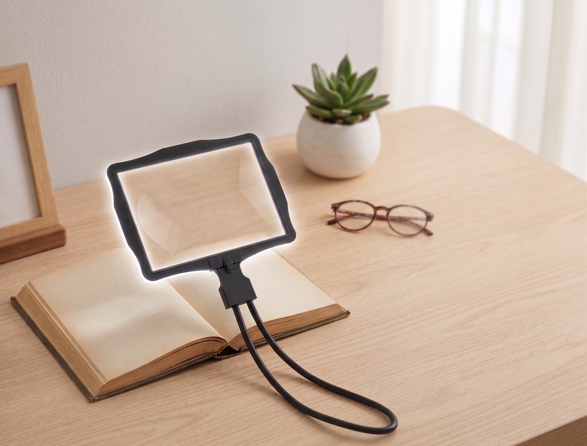 Leesloep met Verlichting - Handsfree Vergrootglas 10x - Oplaadbaar LED - Grote A4 Formaat Loep voor Senioren & Slechtzienden - Zwart