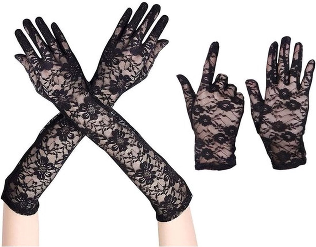 Handschoenen 2 Paar - Kanten Handschoenen - Kostuumhandschoenen - Zwarte Nethandschoenen - Elegante Stijl - Comfortabel Materiaal