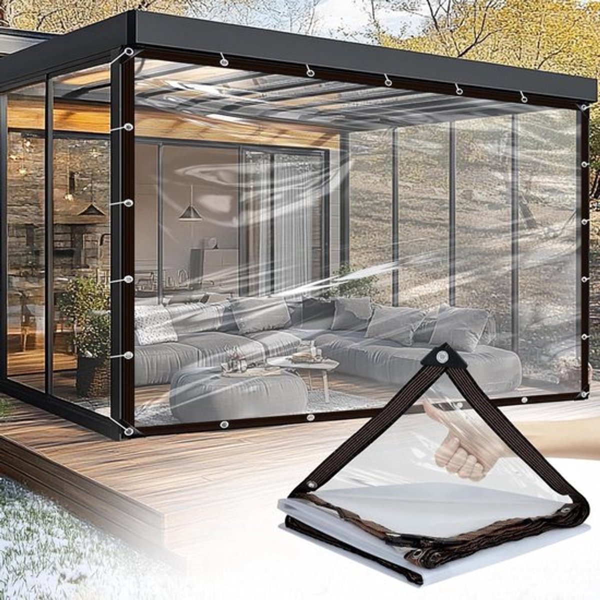 Transparant Dekzeil voor Buiten 3 x 4 meter - Waterdicht, UV-bestendig, Doorzichtig
