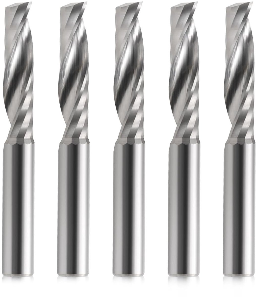 CNC Spiral Frees voor Acryl, PVC, ABS en Multiplex - 6mm Schacht, 25mm Groeflengte, Set van 5 Stuks