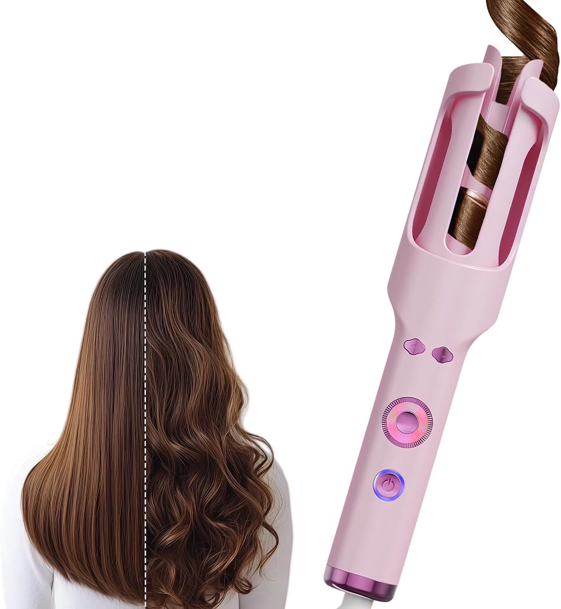 Bobypet - Automatische Krultang - Ionische Krultang met Cool Air Mode en 5 Warmtestanden - Dual Voltage - Automatisch Roterende Beach Waver voor Lang Haar - voor Reizen - Roze