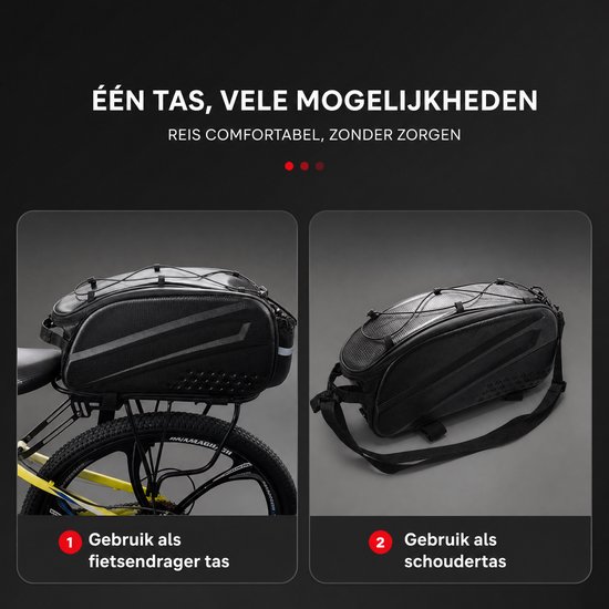 WRISIN Waterdichte Fietsdragertas - Grote Capaciteit Achtertas voor Bagagedrager - Multifunctionele Fietstas met Reflecterende Strip & Schouderriem (Zwart) — afbeelding 5