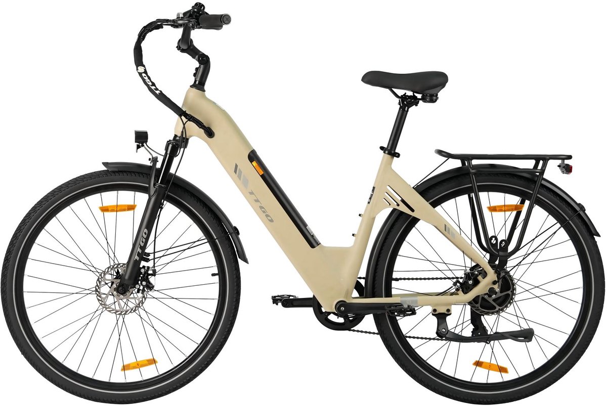 Elektrische Fiets TTGO C3 SE- 250W Motor - 36V 18Ah Accu - 28-inch Banden Stadsfiets- Bereik tot 120km - Shimano 7-Snelheden - 25km/u - Beige