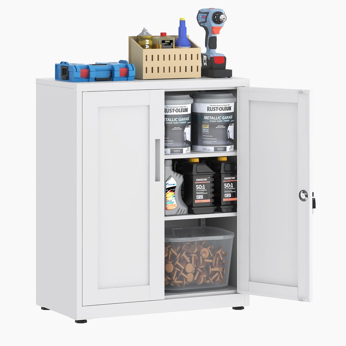 Solidchoice - Lockable Garage Cabinet met 3 Planken in Wit