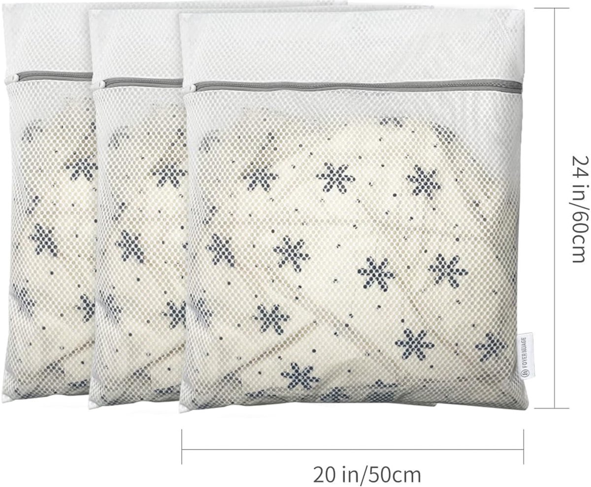 MODFU Waszak 3 stuks 58x50 cm - Grote wasgoedzak met rits - Honeycomb mesh - Beschermend waszak voor kleding - Waszak voor reizen en huishouden - Wit