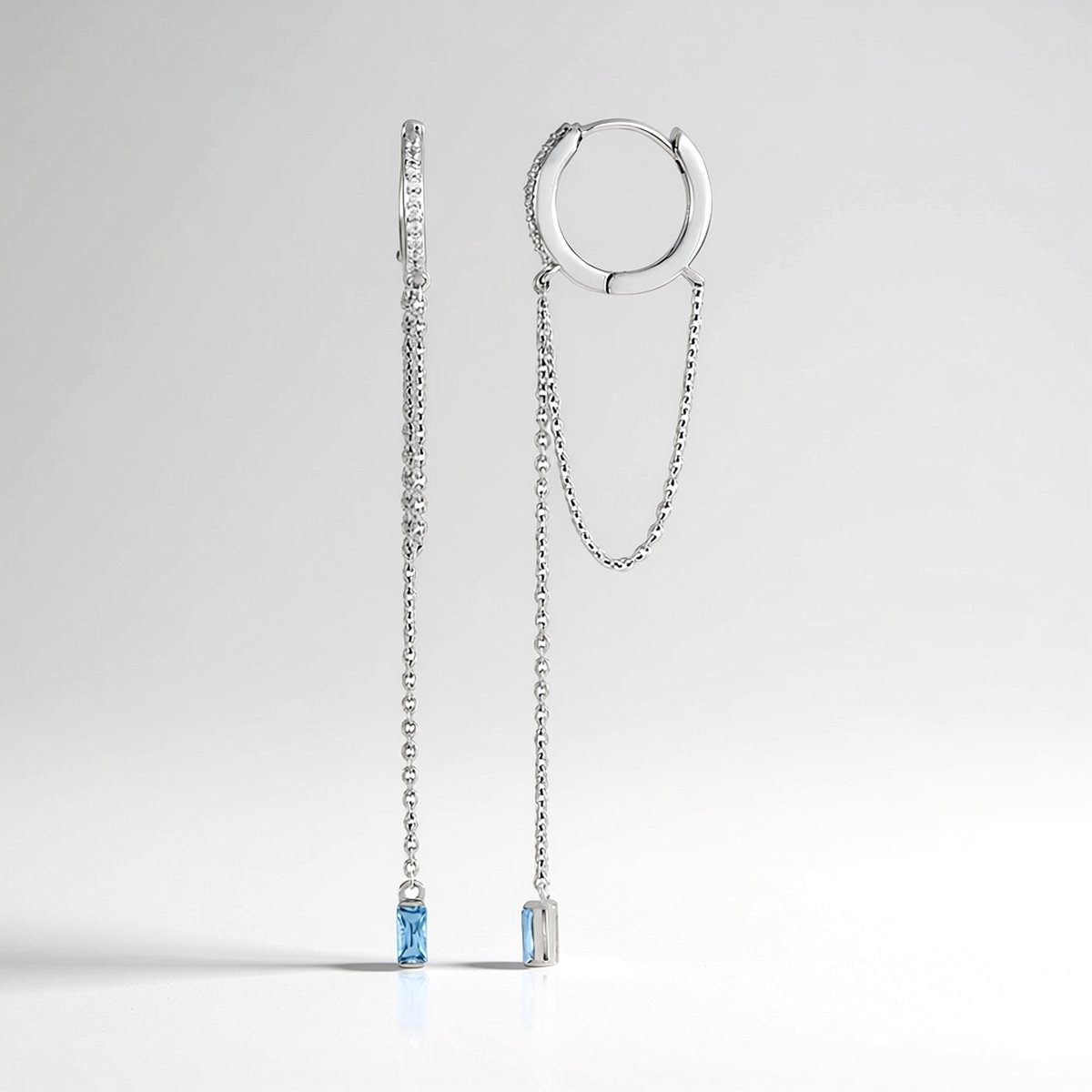 Cavill - 925 Sterling Zilver Oorbellen - Hemelsblauwe Topaas 0,28 ct & Cambodjaanse Zirkonia 0,14 ct - Luxe Elegante Baguette