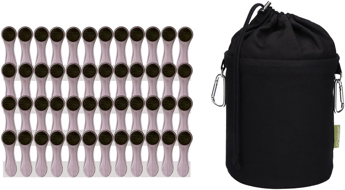 Solidchoice - Set van 48 Wasknijpers met Canvas Tas - Zwart