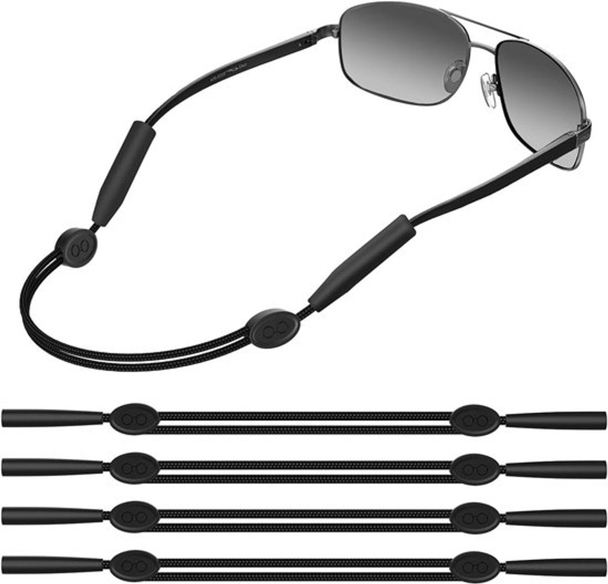 Verstelbare brillensnoeren - Set van 4 - Antislip brillenkoord - Universele houder - Voor mannen en vrouwen - Zwart - Handig om de bril bij de hand te hebben