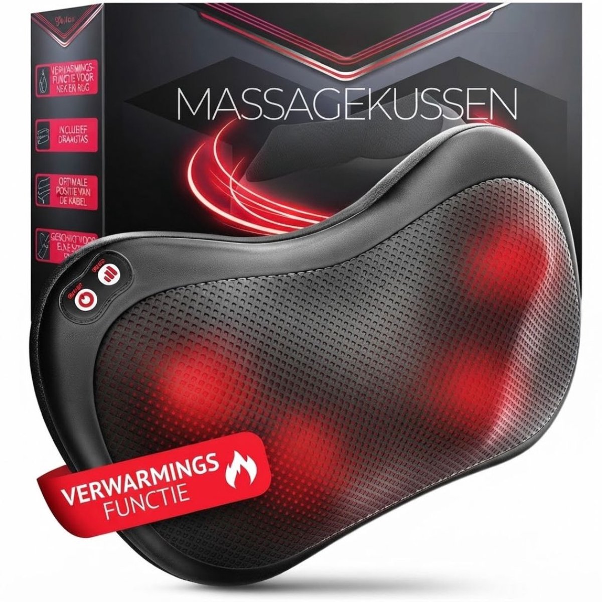 LNMsolutions® Massagekussen - Massagekussen Rug - Nek en Schouder Massage Apparaat - Zwart - 35cm x 20cm x 7cm
