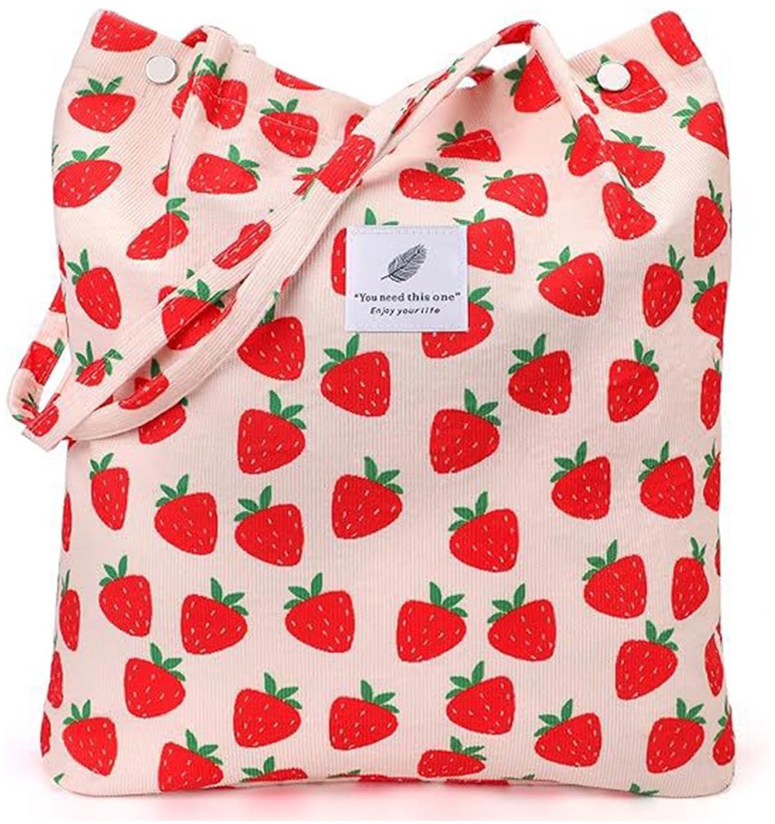 Solidchoice - Grote Schoudertas Dames - Aardbeientas voor Boeken en Boodschappen