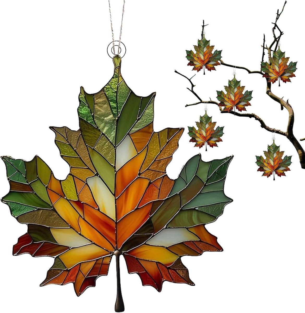 Herfstbladeren Decoratie - Gekleurde Blad Hanger voor Raam en Muur - Esdoorn Herfstdecoratie voor Halloween en Dankzegging - Acryl Kunst Wanddecoratie - 10x8cm