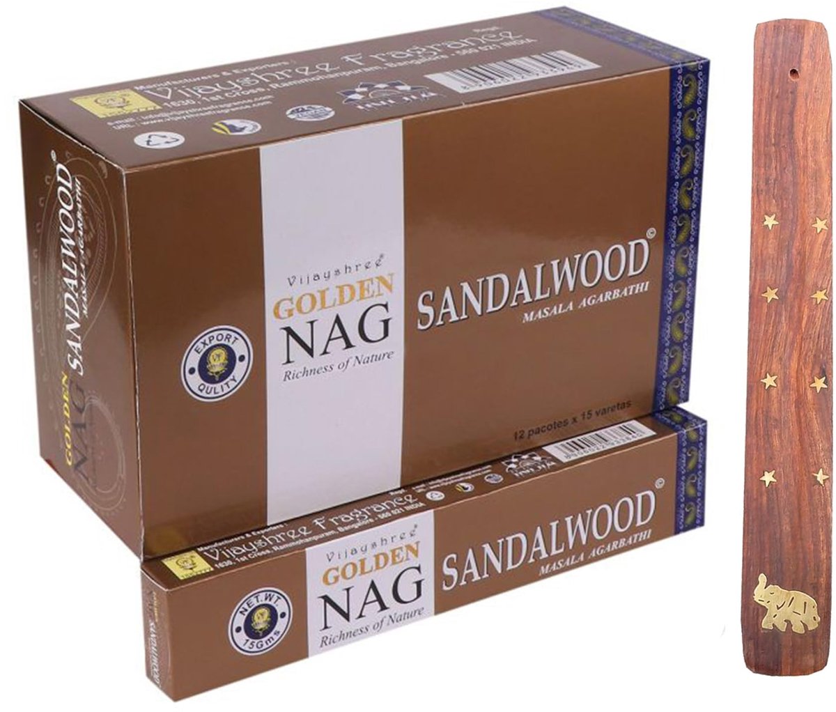 Solidchoice - Set van 12 Incense Sticks Sandelhout met Houten Houder