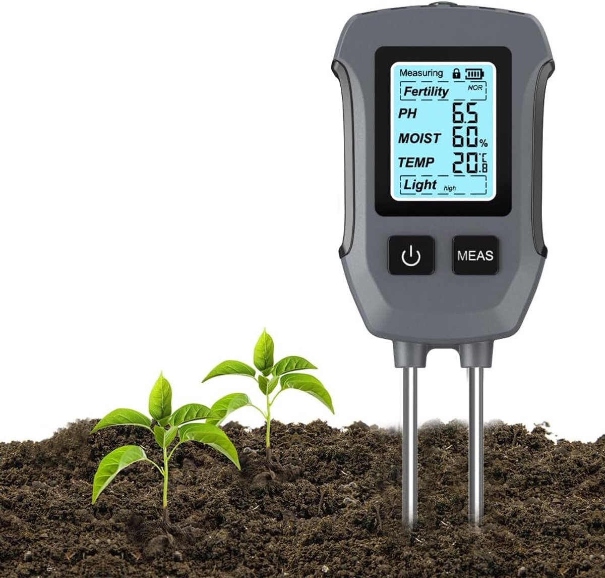 Bodemvochtmeter Planten - Bodemtester Vruchtbaarheid - Planten Verzorgen - 5-in-1 Metingen - 6 x 3 x 25 cm - Zwart