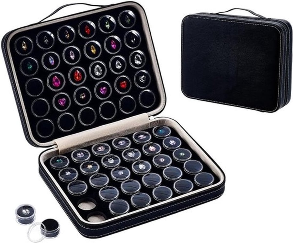 60 Stuks Edelstenen Sieraden Display Doos, Kleine Ronde Plastic Opbergdoos met Zwarte Spons voor Diamanten en Kristallen Ringen