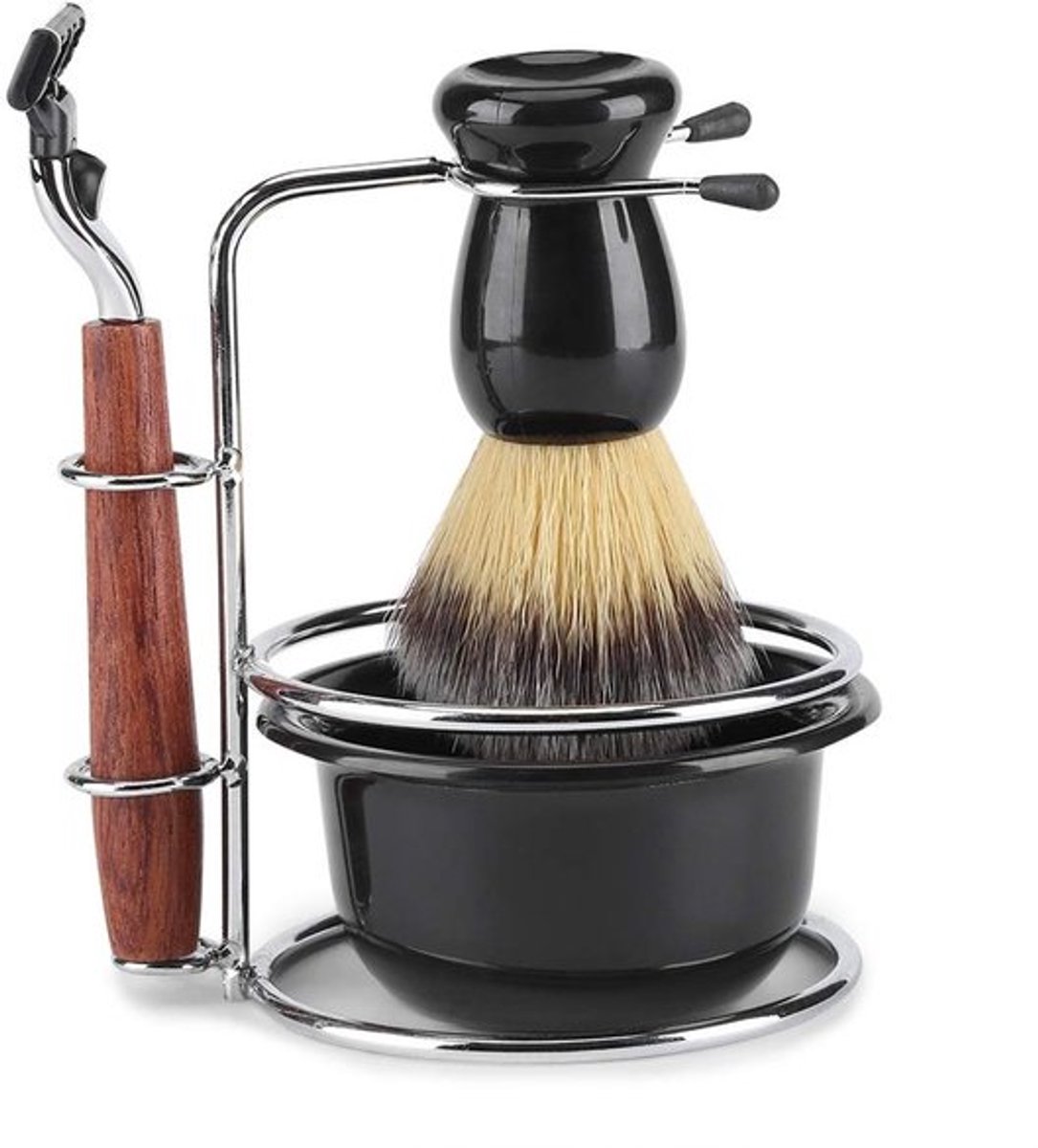 Scheerkit 4-in-1 - Scheermes - Scheerkwast - Scheerkom - Standaard houder - Hoogwaardig dakrashaar - Scheerset