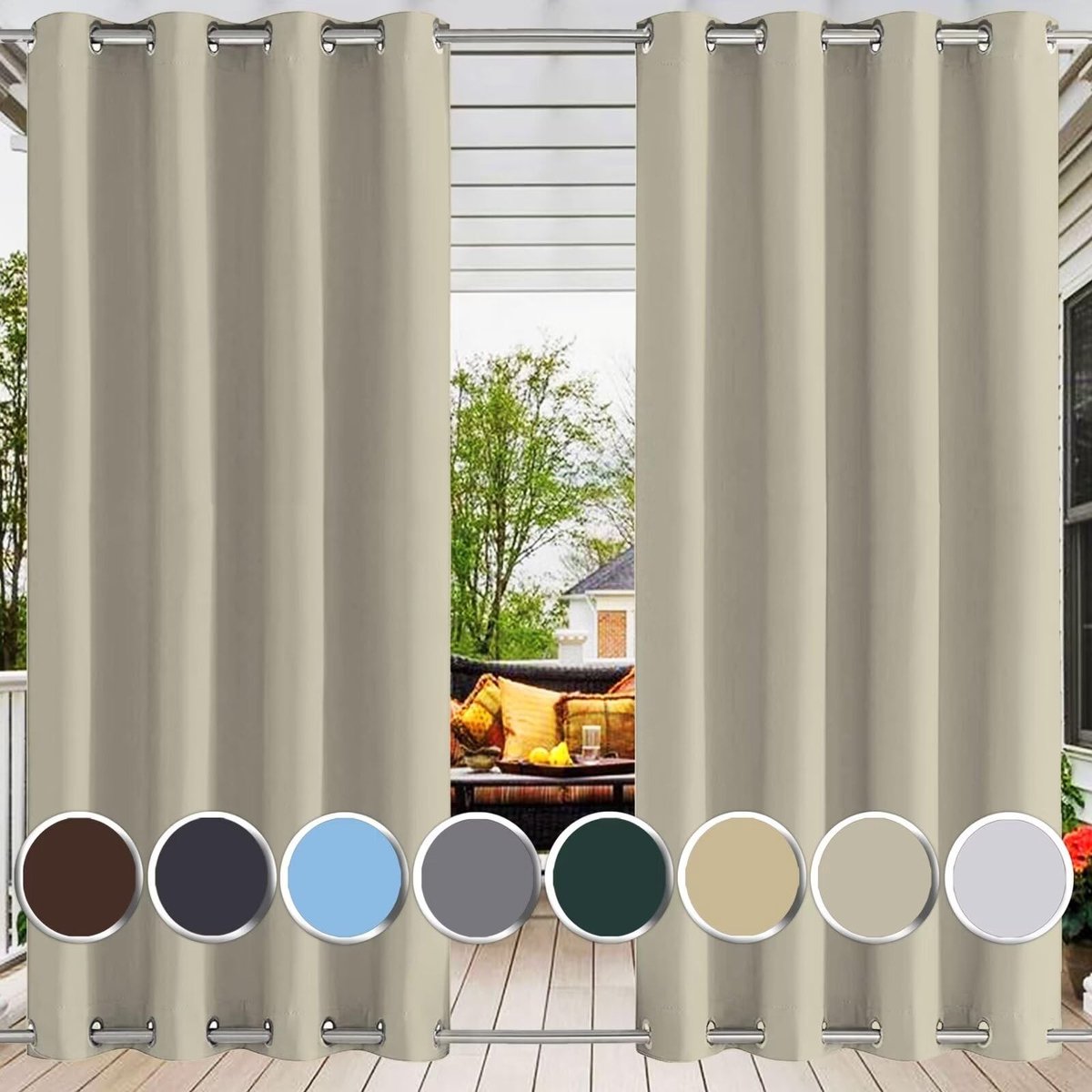 Solidchoice - Waterdichte Buiten Gordijnen met Ogen 250 x 200 cm