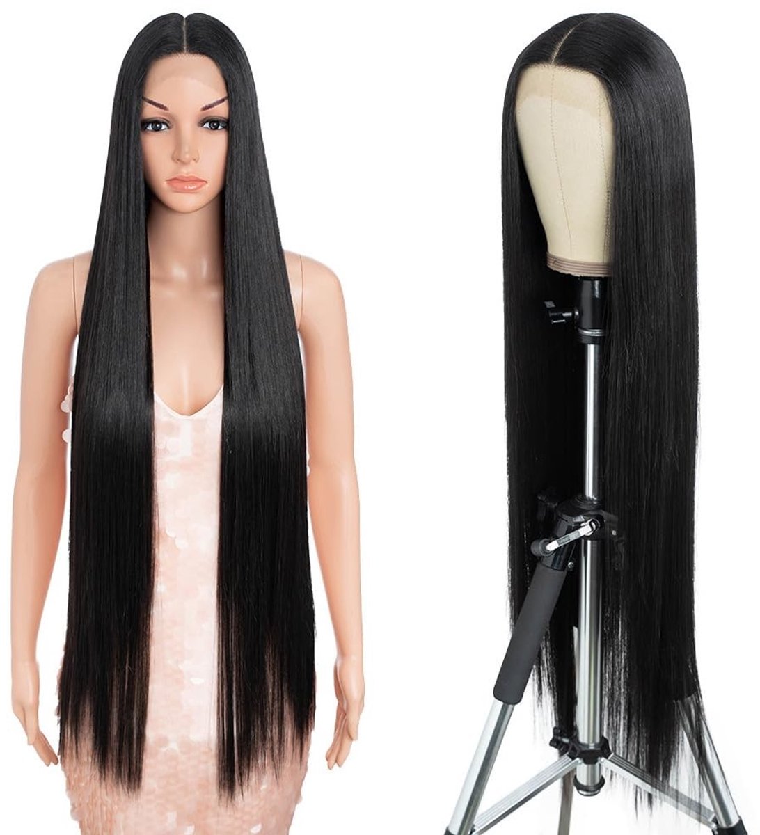 Solidchoice - 38 Inch Lange Rechte Lace Front Pruik van Synthetisch Haar