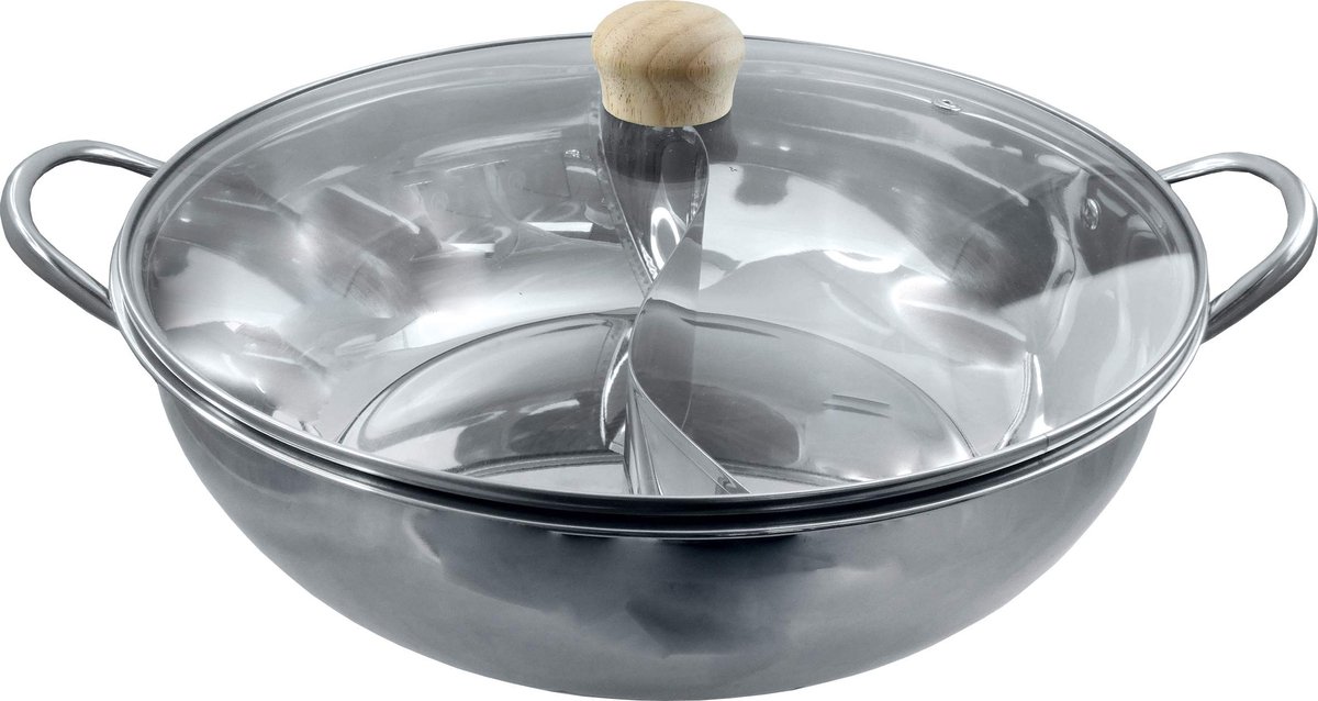 Solidchoice - RVS Hot Pot Wok met Glazen Deksel 34 cm