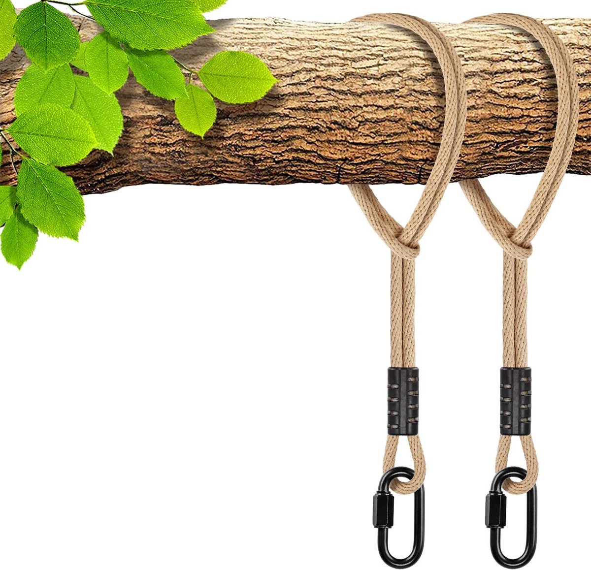 Solidchoice - Set van 2 Verstelbare Touwen voor Boomschommel met Carabiner