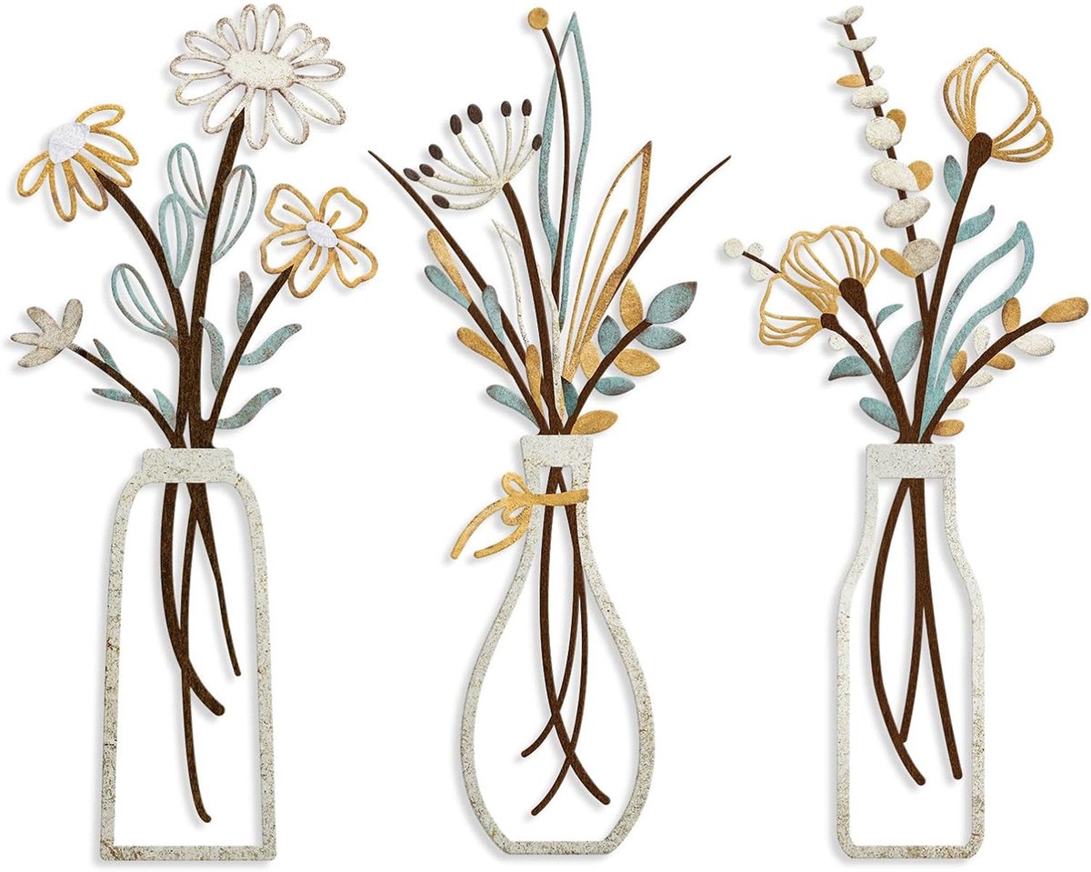3 Stuks Metalen Bloemen Muurkunst - Kleurrijke Metalen Kerstmuurdecoratie - Minimalistische Zwarte Tulp Draad Hangende Ijzeren Decoratie voor Woonkamer - Slaapkamer - Badkamer - Keuken - Patio