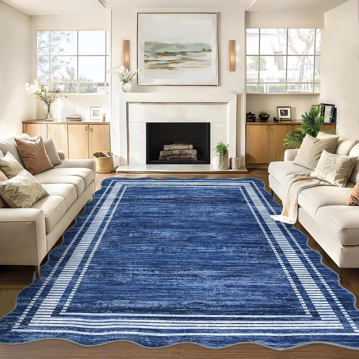 Fluwelen Vloerkleed 200x290 cm Marineblauw - Wasbaar en Opvouwbaar; 1200 gsm Polyester