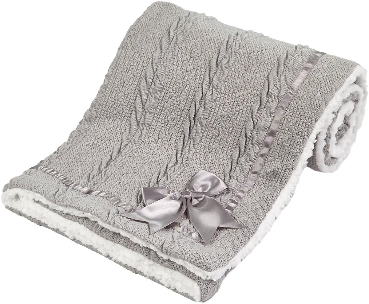 Solidchoice - Kabelgebreide Babydeken met Super Zachte Sherpa Voering (Grijs)