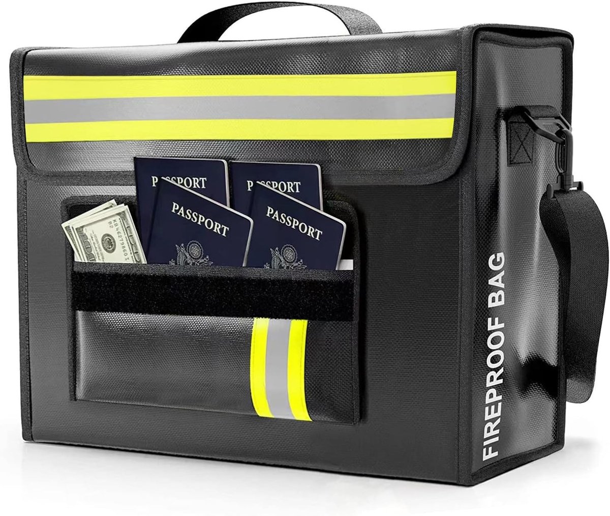 Documententas - Zwart - 43 x 30 x 13 cm - Vuur- en waterdicht met 6 lagen brandbeveiliging - Voor Documenten en Waardevolle Spullen