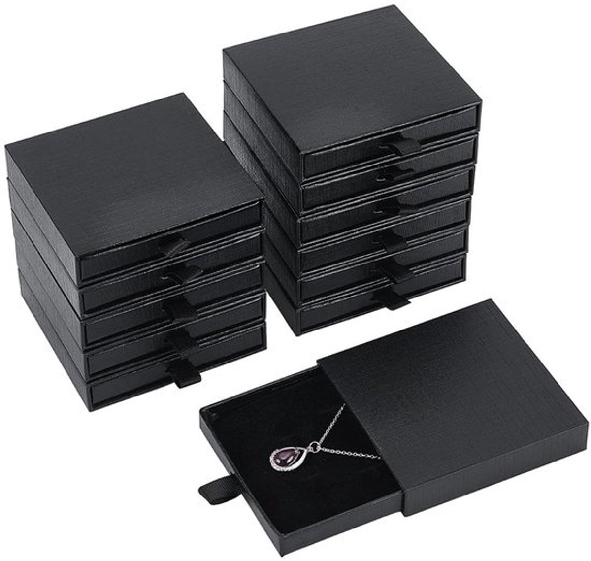 Sieradendoosje 10 Stuks - Geschenkdozen Karton - Cadeauverpakking Doosje - Zwarte Doosjes - Voor Damessieraden - 9 x 9 x 1,7 cm - Geschenkdoos