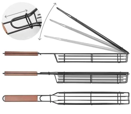 BBQ roosterkorf met houten handvat, grillmand voor spiesjes, sluitmechanisme, voor barbecue van BBQ+ — afbeelding 3